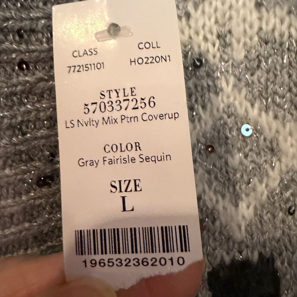 White House Black Market Fair Isle Sequin Cardigan Sweater Women's L Gray Boho - Picture 8 of 14